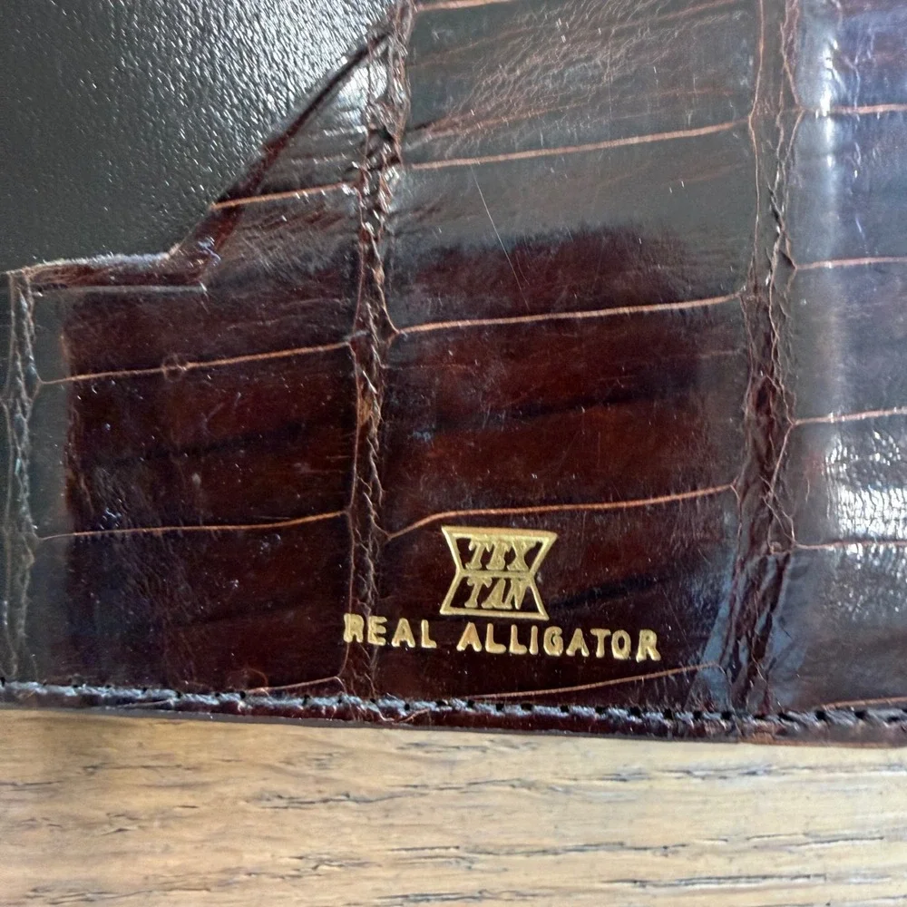 Tex Tan Mens Real Alligator Leather Bifold Wallet Brown Exotic Hideaway Pocket